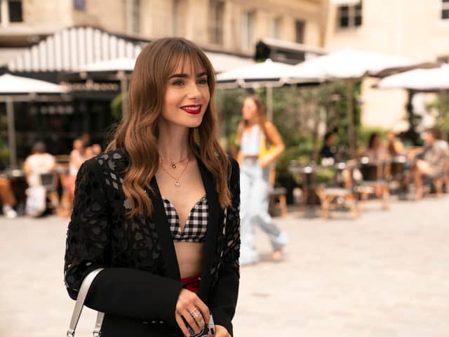 Lily Collins as Emily in Emily in Paris Season 3 (Credit: STÃPHANIE BRANCHU/NETFLIX)