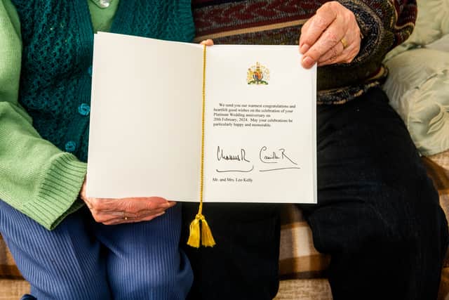 The signed letter from the King and Queen follows a letter they received from the late Queen Elizabeth on their diamond anniversary in 2014. Picture by James Hardisty