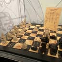 Rare miners’ strike chess set, created by Bill Spalding, now on display at National Coal Mining Museum for England. 