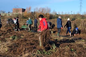 Volunteers  help clean up the devastation at Rodley Nature Reserve after flooding on Boxing Day
