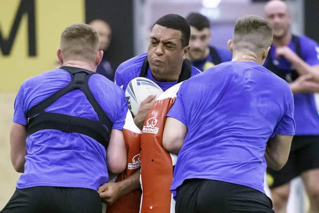 Wakefield Trinity's Reece Lyne in training with England at the Manchester Institute of Health & Performance.