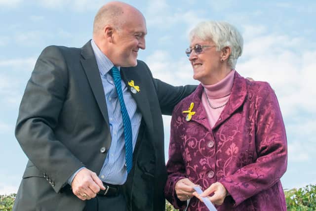 Elsie's siblings Colin Frost and Ann Cleave at a memorial to their sister in 2016.