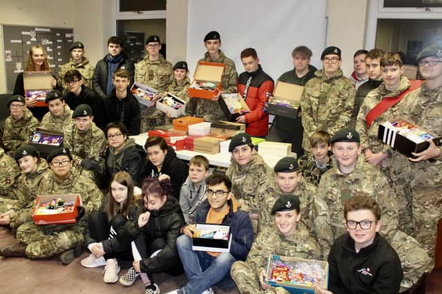 Community: Young cadets with their full shoe boxes.