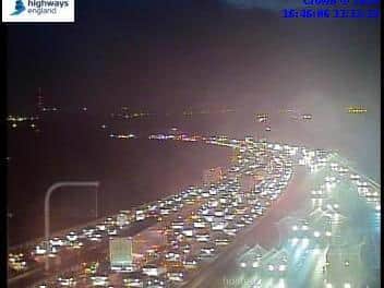 Traffic has been stopped on the M1 at Wakefield this evening after a multi vehicle accident. Photo: Highways England