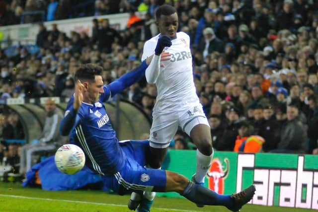 Red card offence: Sean Morrison's tackle on Leeds United's Eddie Nketiah that earned the Cardiff City player a red card.