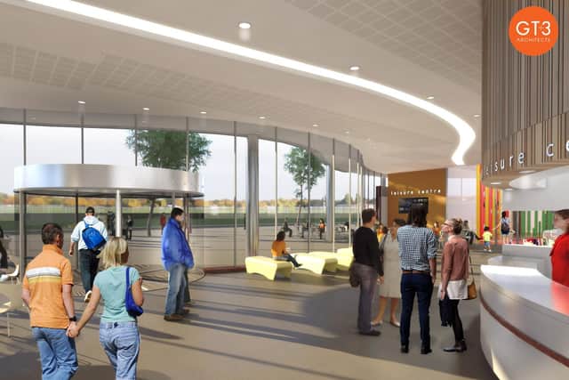 An artist's impression of how the leisure centre's foyer will look.