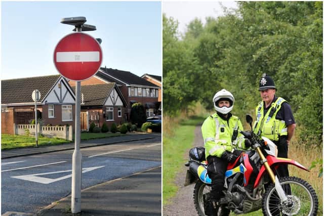 A nuisance rider told police in Wakefield he "didn't understand" what a no entry sign was. Right: Members of West Yorkshire Police's Operation Matrix.