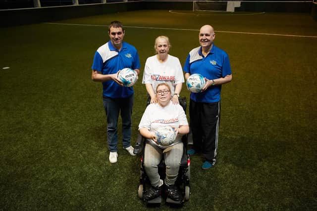 Pictured are Gillian and Sabrina Archbold, Kidz Aware, Karl Powell and Darren Hoyland, Wakefield Football Centre.