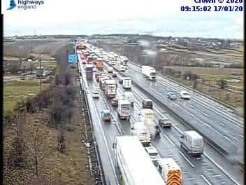 More than four miles of traffic has been reported after a multi-vehicle accident on the M1 at Wakefield this morning.