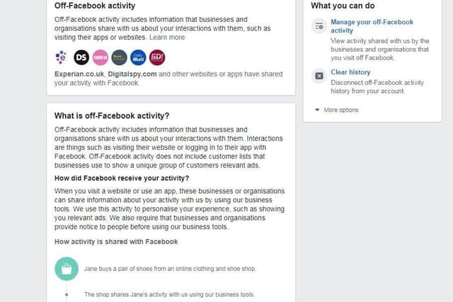 The Off-Facebook Activity section on your phone can be found under settings.