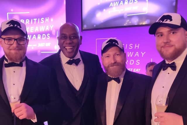 Conor Barron, Ainsley Harriott, Ben Atkinson and Cameron Atkinson at the British Takeaway Awards.