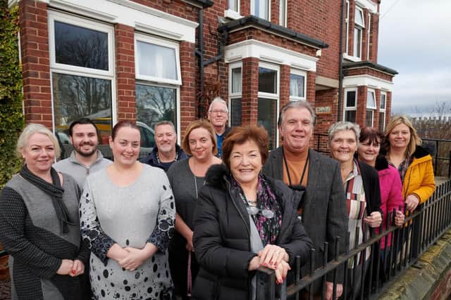 Senior Wakefield councillors Margaret Isherwood and Richard Forster with staff from York Vilas, Star House and Dacre children's homes.