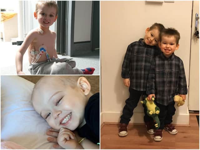 Oliver Stephenson was diagnosed with neuroblastoma, a rare type of cancer most commonly found in children under the age of five, last month.He is pictured with his brother Alfie.