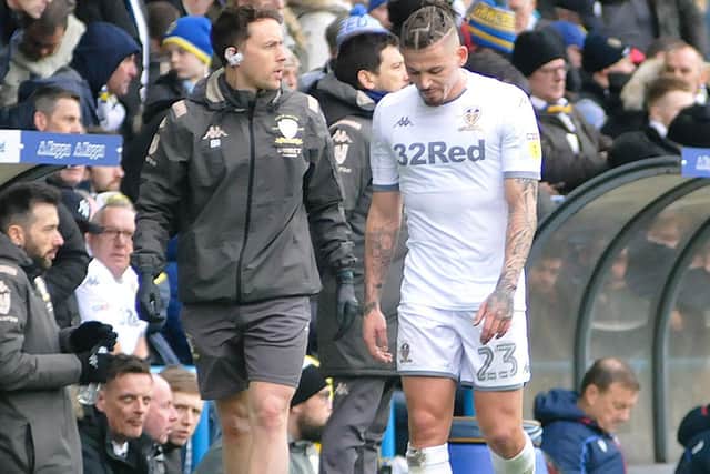 Disappointed Kalvin Phillips goes off injured in Leeds United's game against Reading.
