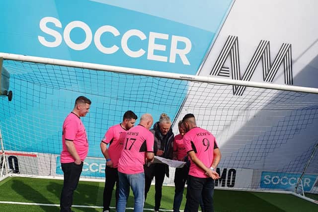 The Kews players with Soccer AM presenter JImmy Bullard