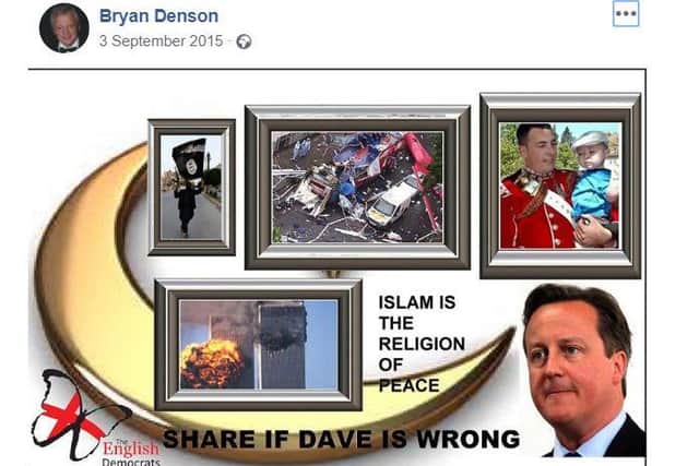 Mr Denson shared the post in 2015, according to Hope Not Hate.
