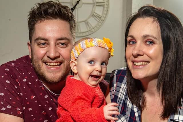 Mum and dad, Tara Farrar and Alex McHale, have praisedMinnie's medical care and thesupport they have received from theChildren's Heart Surgery Fund.
