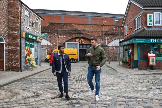 Nathan Graham and Keegan Hirst on the cobbles. Picture: ITV.