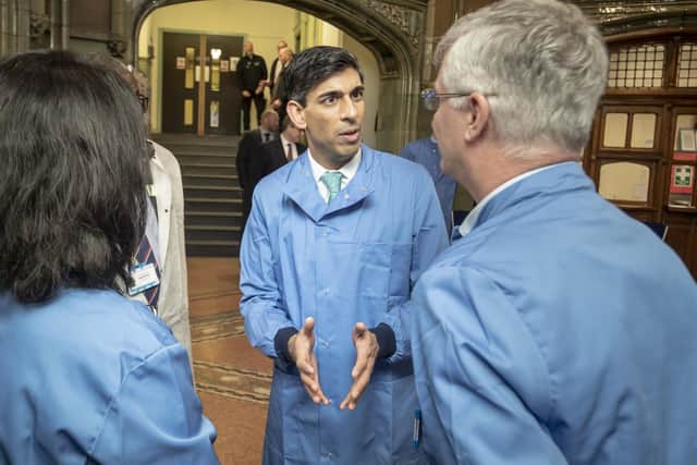 Chancellor Rishi Sunak during a visit to Leeds General Infirmary to show how yesterday's budget is supporting those affected by COVID-19. PA Photo.