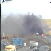 Delays of up to 60 minutes have been reported after a vehicle fire on the M62 this afternoon. Photo: Highways England
