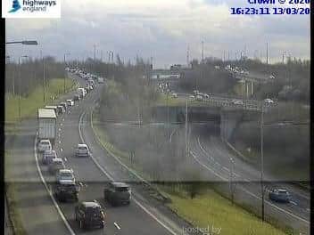 Heavy traffic has been reported in Wakefield this afternoon following a collision on the M62. Photo: Highways England