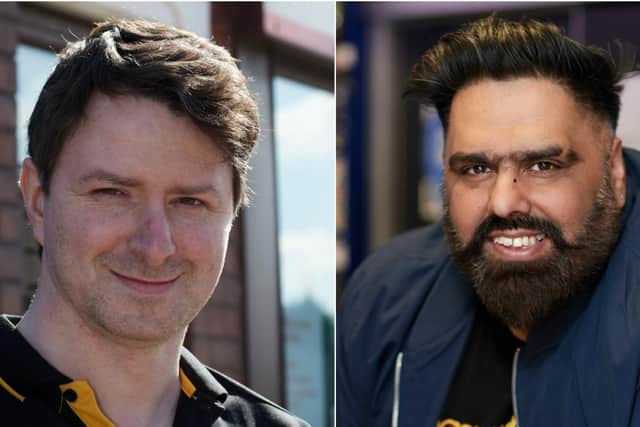 Kind shop owners, Adrian Strang (left) and Bobby Singh (Right) are offering to deliver goods freely to those who can't get out to the shops