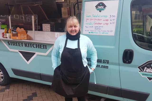 Wakefield's beloved 'Falafel Lady', Debra Lowe, says she believes people are "staying positive", despite the crisis.