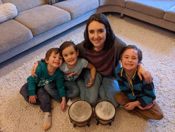 Jenna and her three sons host the fun virtual choir sessions to keep the district singing