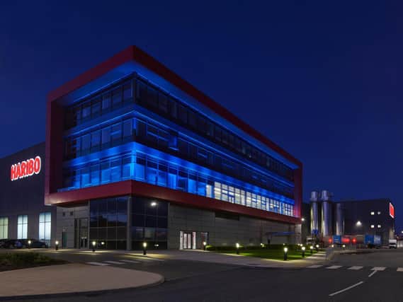 Haribo's Castleford factory lights up blue