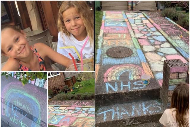 Brooke and Grace Best picked up their chalks and covered their garden with messages of support.