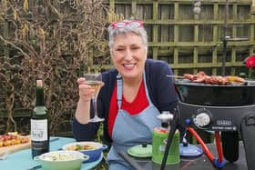 Karen Wright enjoys a barbecue in the garden during lockdown