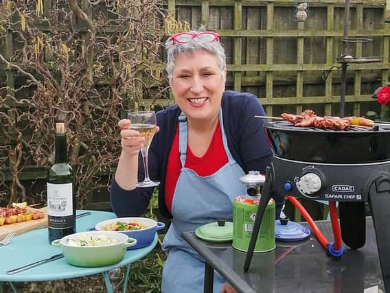 Karen Wright enjoys a barbecue in the garden during lockdown