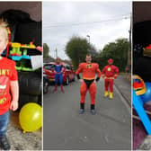 Superheroes including Mr incredible come to Ossett to wish Alfie Happy Birthday.