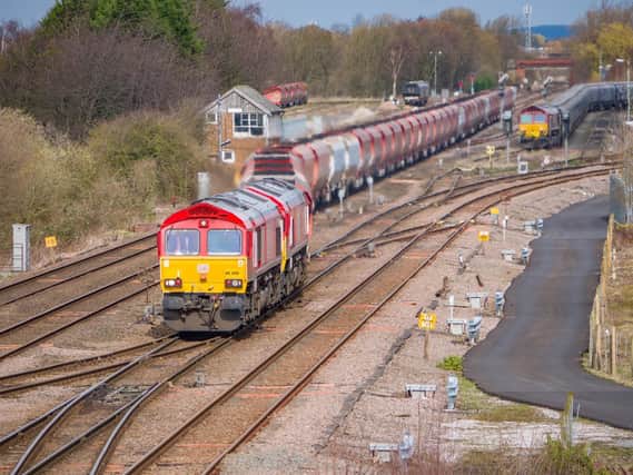 Freight trains at Milford Junction, between Leeds and Selby