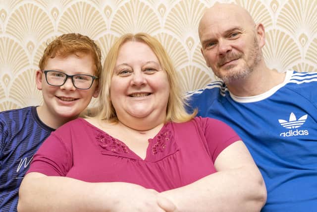 Clare Trueman is back at home with her husband Brian and son Charlie after spending weeks in Pinderfields Hospital fighting Covid 19. Picture Scott Merrylees