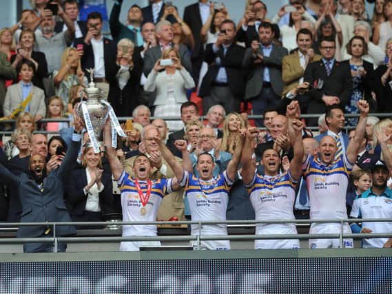 Leeds Rhinos lift the Challenge Cup at Wembley in 2015. Picture by Steve Riding.