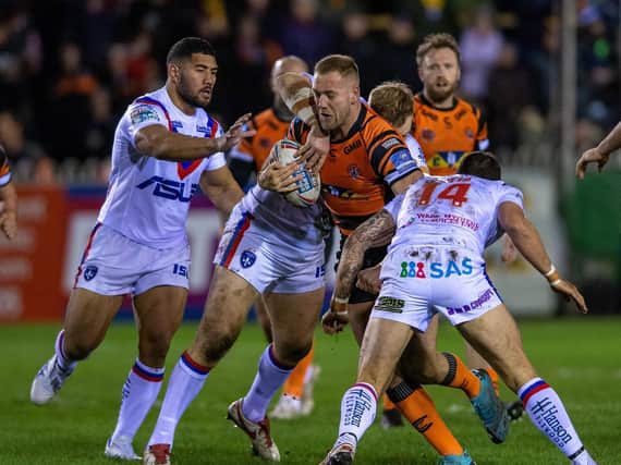 Castleford's Liam Watts, pictured in action against Wakefield this year, is in England contention. Picture by Bruce Rollinson.