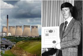 Ferrybridge Power Station and, right, Kenneth Ryan receives a certificate.
