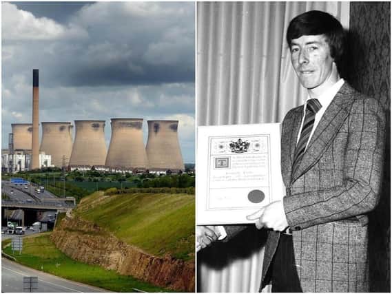Ferrybridge Power Station and, right, Kenneth Ryan receives a certificate.