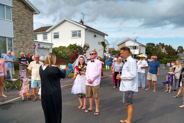 Leeds-born Mike Lomas was due to wed bride-to-beAlicia Evans - so his neighbours held their very own wedding during a street party. Picture: The Great Get Together