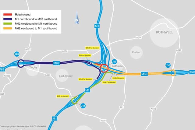 The junction's free flow link roads, which do not use the roundabout, will remain open, with clearly signed diversions in place for all other routes.Photo: Highways England