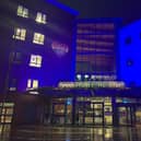 Pinderfields Hospital will be lit blue this weekend as part of national celebrations for the NHS' 72nd birthday. Photo: Mid Yorkshire Hospitals NHS Trust