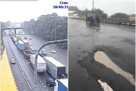Almost four miles of traffic has been reported on the M62 at Wakefield this morning. Photos: Highways England.