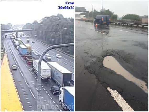Almost four miles of traffic has been reported on the M62 at Wakefield this morning. Photos: Highways England.