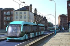 An artist's impression of how the Leeds trolleybus scheme may have looked, before it was shelved in 2016. Could a new system look similar?