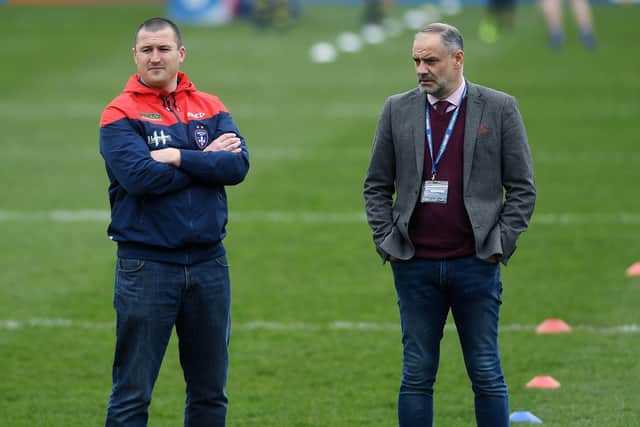 Wakefield Trinity head coach Chris Chester with owner and chairman Michael Carter. 
Picture Jonathan Gawthorpe