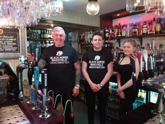 The Black Horse on Westgate, Wakefield pictured in 2018. Tony Padgett, Joe Clarkson and Amy Dermody.