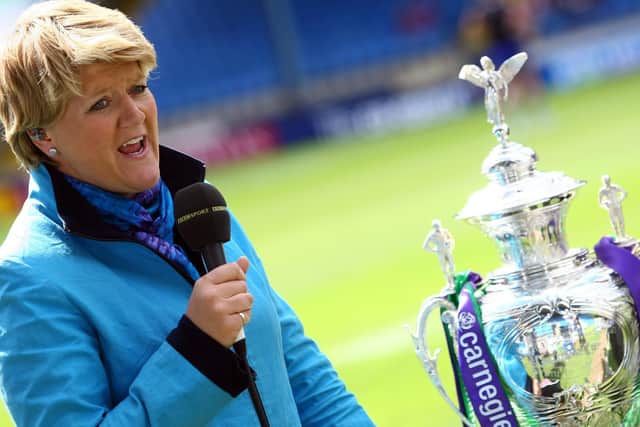 Clare Balding, who has taken over as RFL president, with the Challenge Cup. (SWPIX)