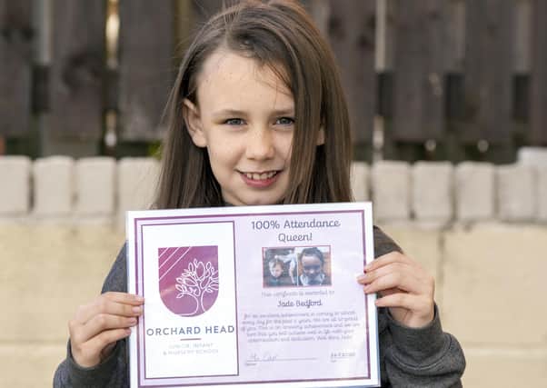 Jade-Louise Bedford hasn't missed a day of school at Orchard Head Primary in Pontefract. Picture Scott Merrylees