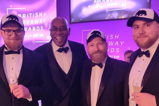 Conor Barron, Ainsley Harriott, Ben Atkinson and Cameron Atkinson at the British Takeaway Awards.